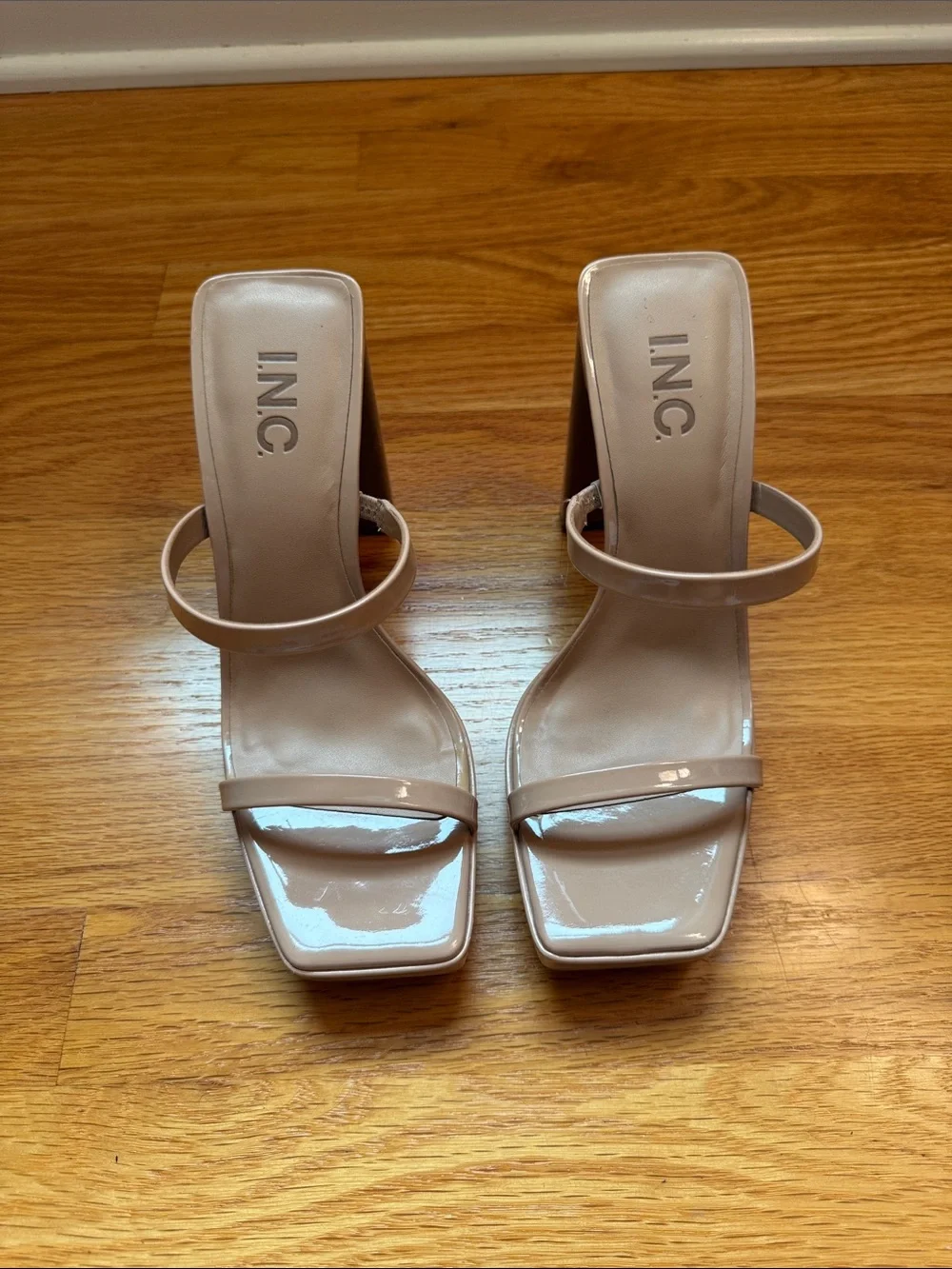 INC International Concepts Patent Nude Square-Toe Double-Strap Heels